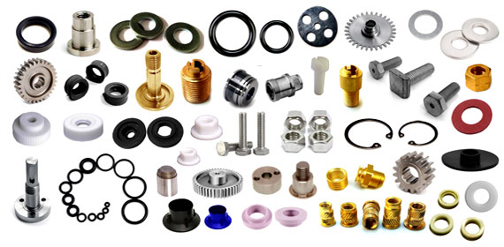 Sample parts for Nano Glass Disc Machine including Turened Precision parts, Washers, O Rings, Rubber Parts